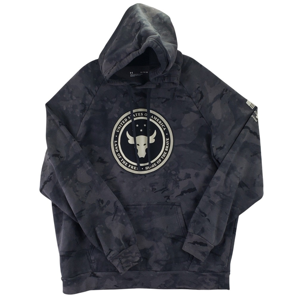 Under Armour Project Rock Brahma Bull Hoodie Mens XL Black Camo Patriotic Gym